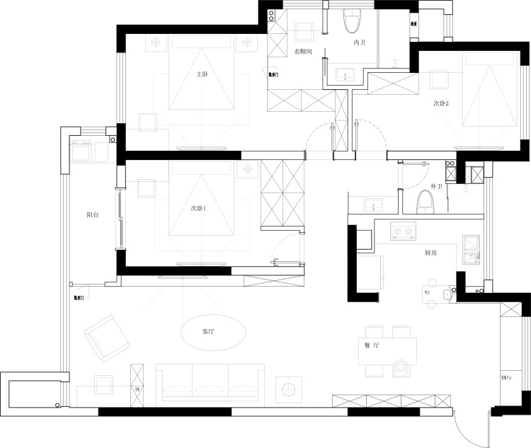 128平玉兰广场现代风格-与孩子共同成长的家-平面设计图及设计说明