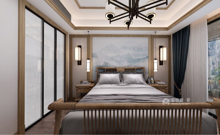 140平翡丽澜湾中式风格-卧室效果图及设计说明