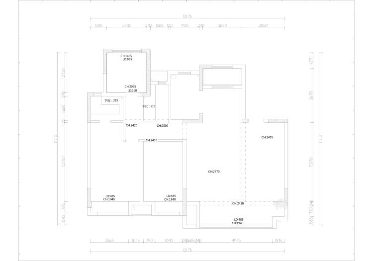 140平紫荆花园现代风格-业主需求&原始结构图