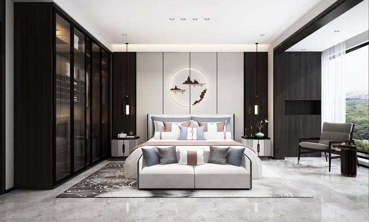 245平鲁商金悦城新中式风格-卧室效果图及设计说明