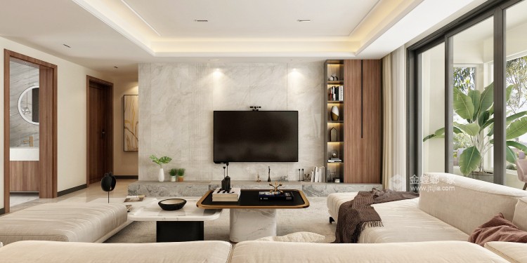 140平金泰舒格兰新中式风格-演绎与众不同的质朴静谧-客厅效果图及设计说明