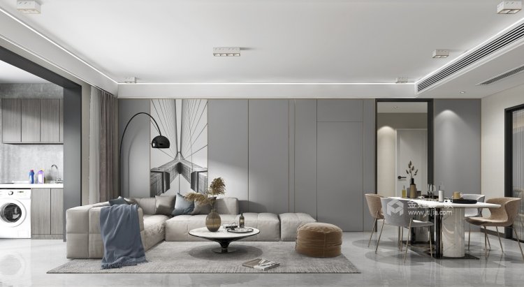 157平奥正诚园现代风格-灰色系-客厅效果图及设计说明