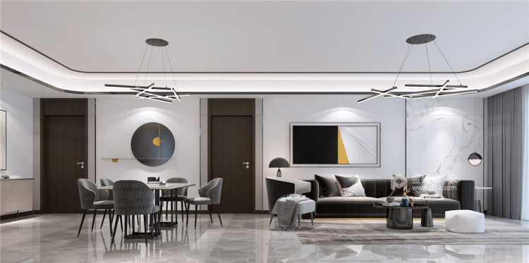 166平石湖湾现代风格-灰调奢华-客厅效果图及设计说明