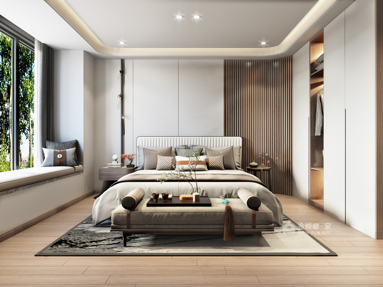 120平吾悦首府现代风格-无主灯吊顶的美感体验-卧室效果图及设计说明