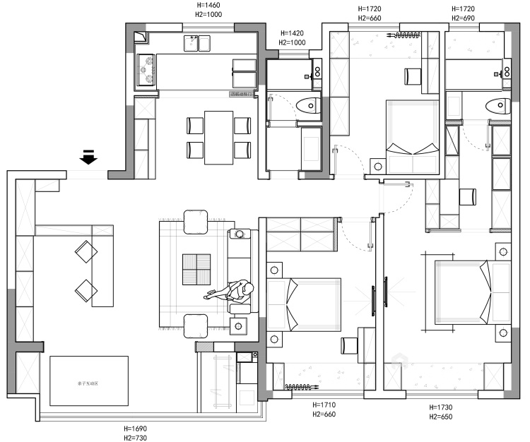 141平新乐府现代风格-三室两厅现代轻奢风-平面设计图及设计说明