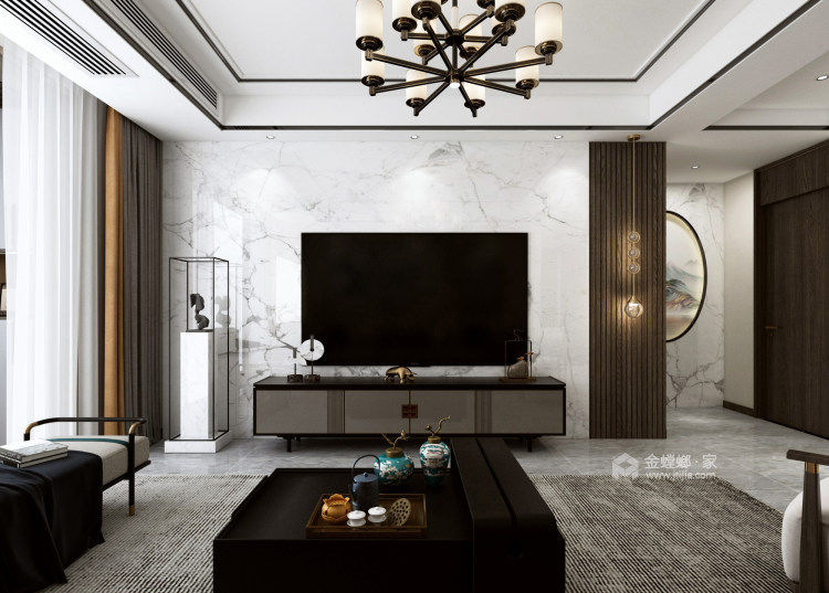 134平外滩玺园新中式风格-新中式的“静”与“净”-客厅效果图及设计说明