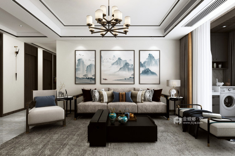 134平外滩玺园新中式风格-新中式的“静”与“净”-客厅效果图及设计说明