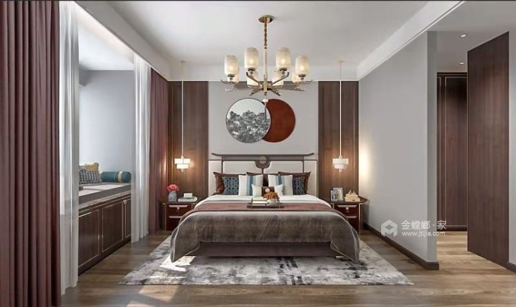 190平华清学府城中式风格-卧室效果图及设计说明