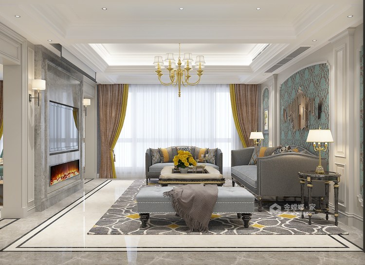300平东海城堡欧式风格-客厅效果图及设计说明