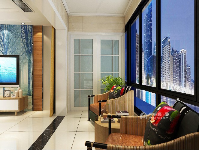 110平碧桂园中央公园现代风格-客厅效果图及设计说明