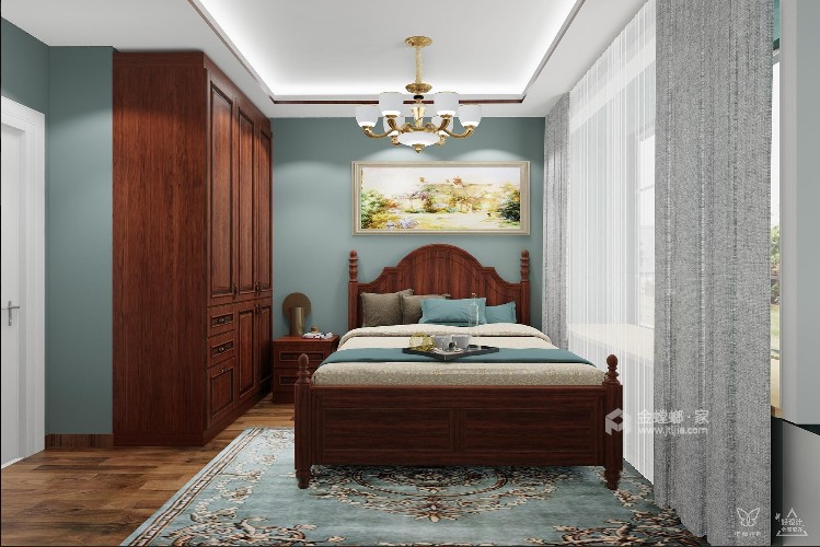 143平碧桂园中央公园美式风格-卧室效果图及设计说明