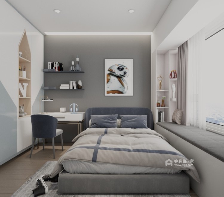 140平恒大海上帝景现代风格-卧室效果图及设计说明