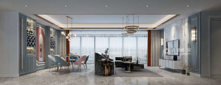 216平龙湖香缇现代风格-现代轻奢设计，华丽的舒适感-客厅效果图及设计说明
