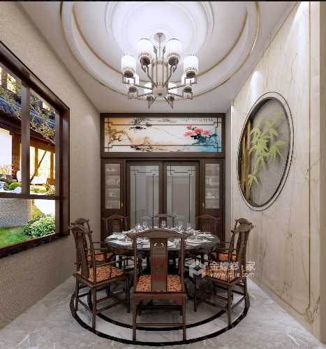 230平南山别墅新中式风格-餐厅效果图及设计说明
