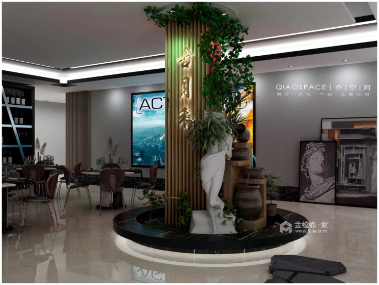 800平商业空间-古月禾·SPA会所新中式风格-餐厅效果图及设计说明
