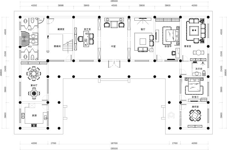 1000平住宅空间-蔡府大宅·福地四合院中式风格-业主需求&原始结构图