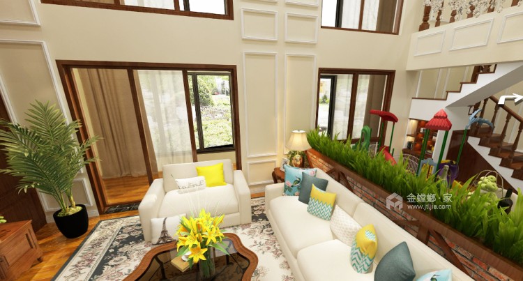 260平南山别墅美式风格-客厅效果图及设计说明