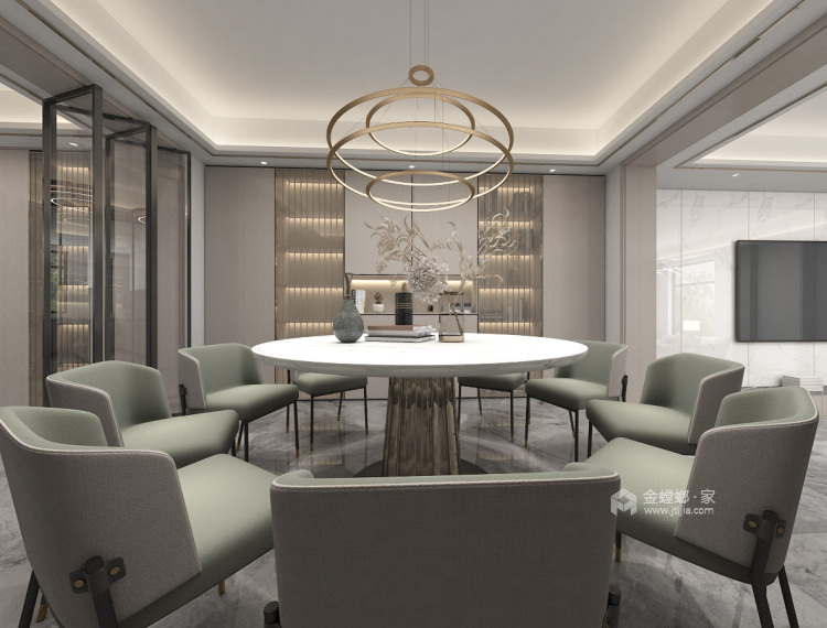 349平山合院别墅现代风格-低调的雅致-餐厅效果图及设计说明