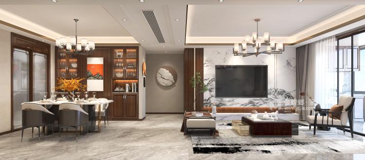 140平中海天钻新中式风格-客厅效果图及设计说明