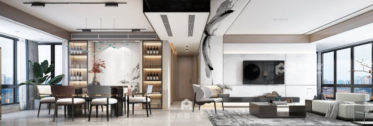 155平外滩一号新中式风格-越东方，越简单-客厅效果图及设计说明