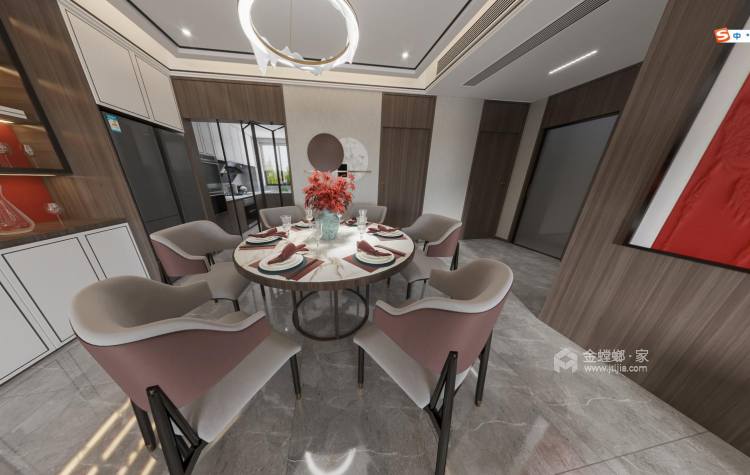 140平惠浦新世纪新中式风格-餐厅效果图及设计说明
