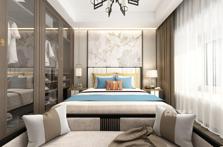 129平红星天铂新中式风格-4口之家，最大空间利用-卧室效果图及设计说明