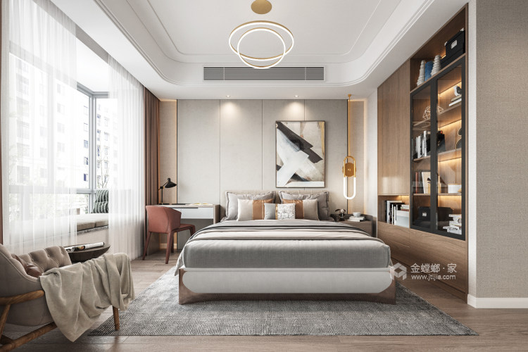 120平新梅共和城美式风格-中西厨结合的美式轻奢之家-卧室效果图及设计说明