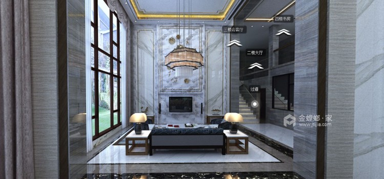 300平华邦新城新中式风格-客厅效果图及设计说明