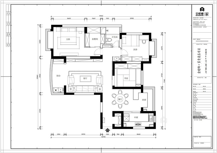 120平新梅共和城美式风格-中西厨结合的美式轻奢之家-平面设计图及设计说明