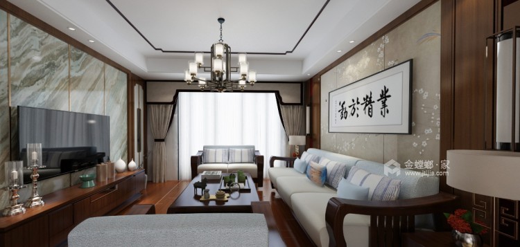 130平振兴国悦府新中式风格-客厅效果图及设计说明