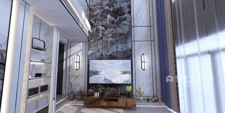 600平华邦新城新中式风格-客厅效果图及设计说明