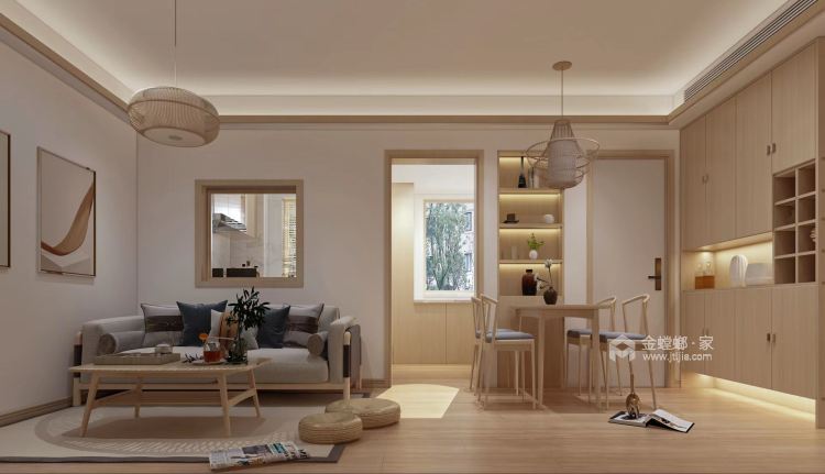 60平金田花园日式风格-现代日式混搭，简洁舒适的两室小家-客厅效果图及设计说明