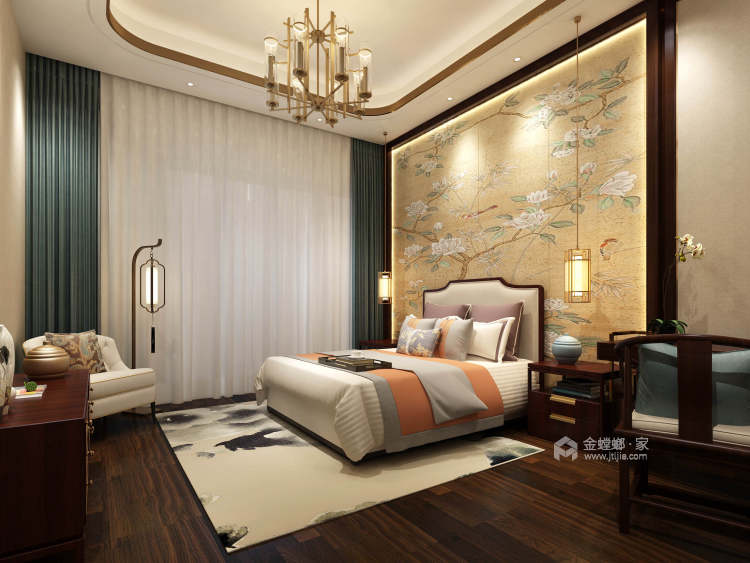 380平中信香樟墅新中式风格-卧室效果图及设计说明