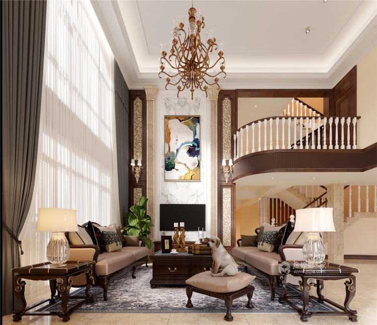 500平中大易墅美式风格-纯美之家-客厅效果图及设计说明