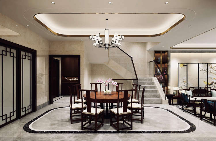 380平中信香樟墅新中式风格-餐厅效果图及设计说明