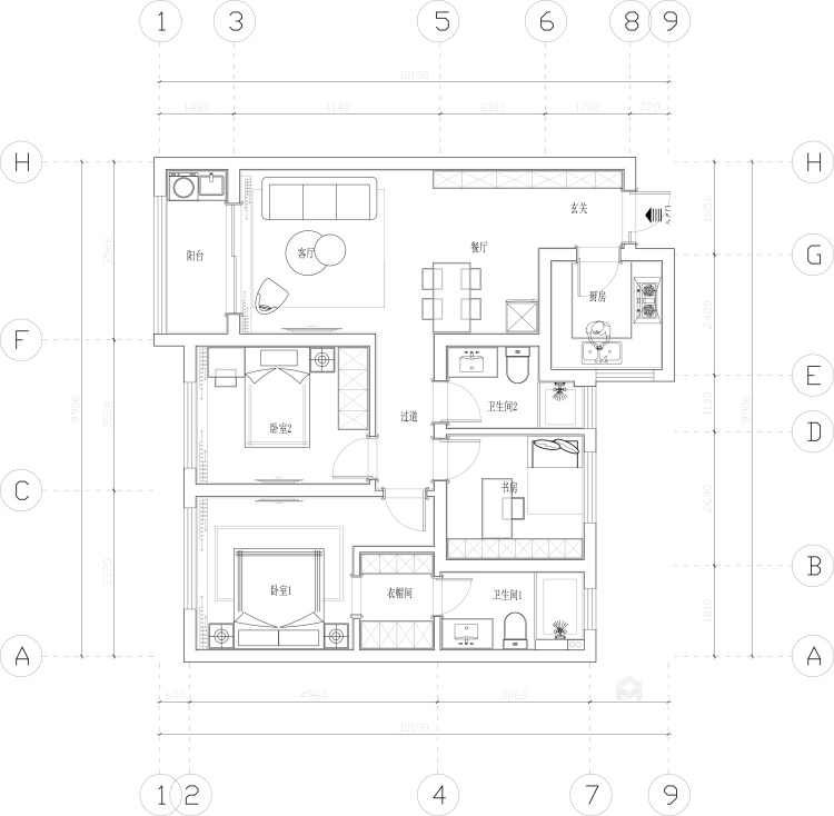 120平金茂花园现代风格-两室一厅的现代空间-平面设计图及设计说明
