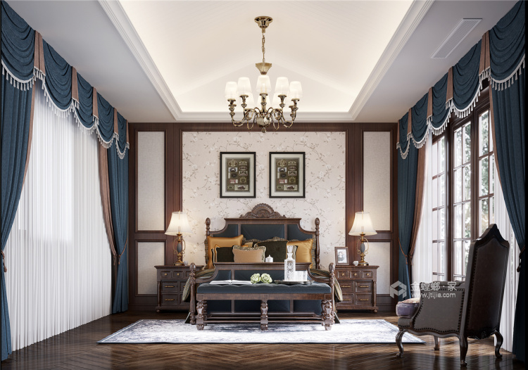 500平中大易墅美式风格-纯美之家-卧室效果图及设计说明