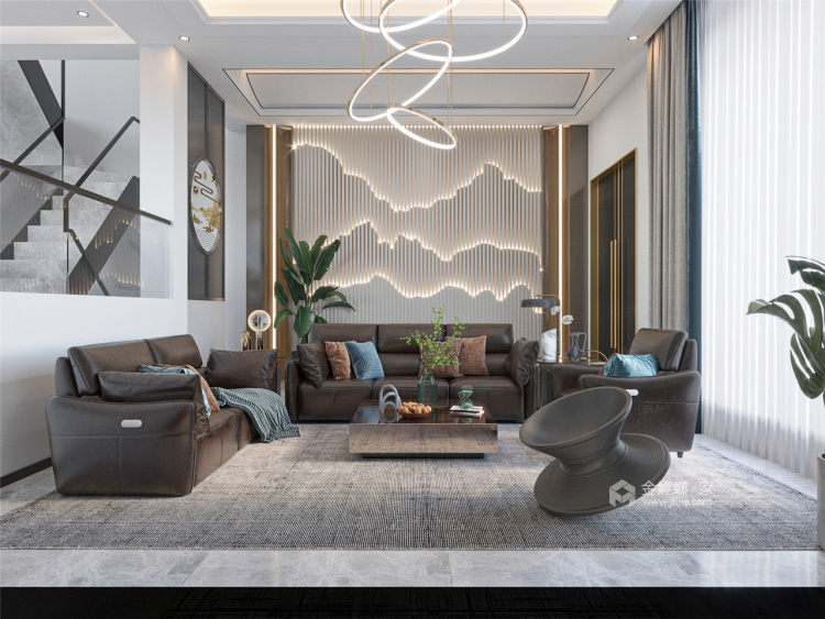 280平丽岛别墅现代风格-简繁有度，冷暖有尺-客厅效果图及设计说明