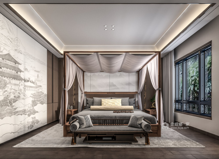 300平大境天成新中式风格-水墨烟云 画里乾坤-卧室效果图及设计说明
