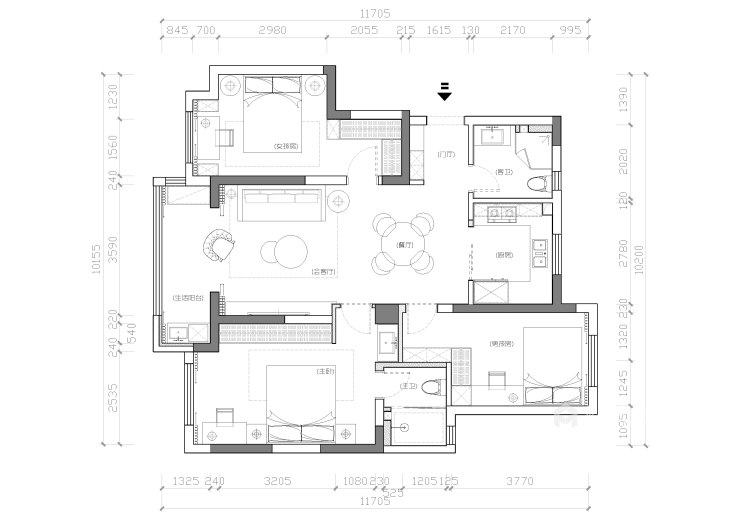 130平保利紫荆公馆现代风格-平面设计图及设计说明