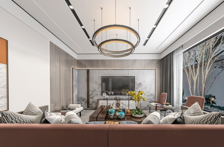 300平大境天成新中式风格-东方雅韵-客厅效果图及设计说明