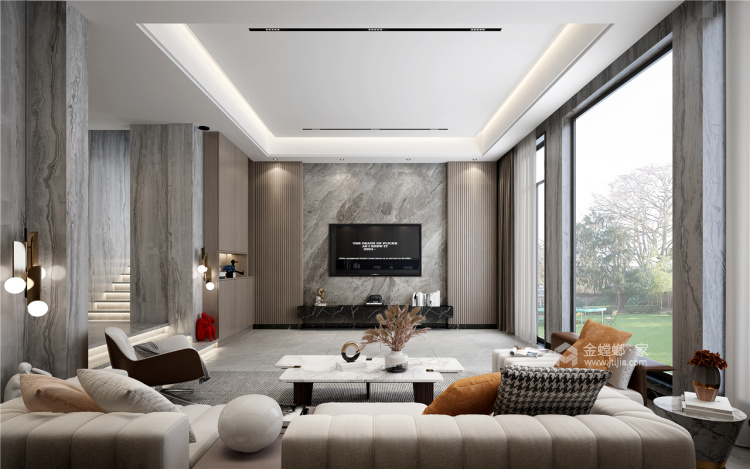 600平白塘壹号现代风格-客厅效果图及设计说明