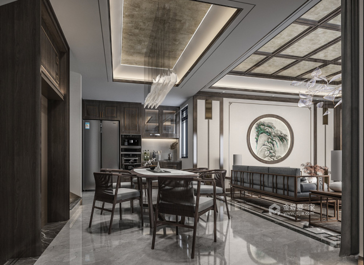 300平大境天成新中式风格-水墨烟云 画里乾坤-餐厅效果图及设计说明