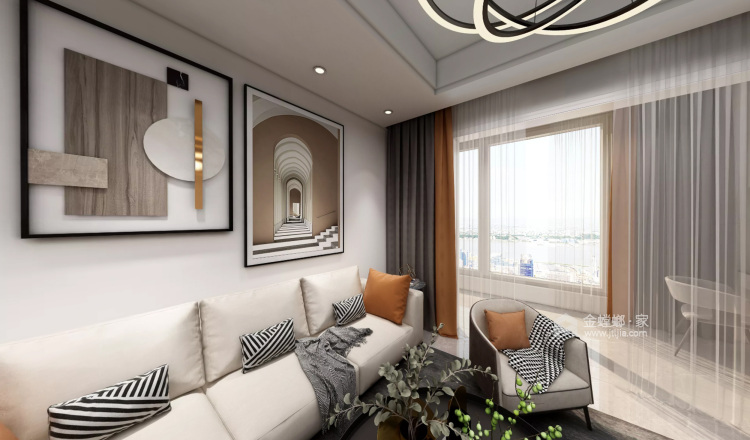 117平印江南花园现代风格-繁杂都市里的宁静港湾-客厅效果图及设计说明