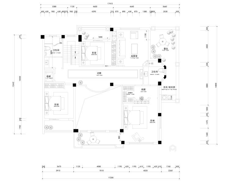 740平明新半岛花园新中式风格-中式传统与现代美学的碰撞-平面布置图