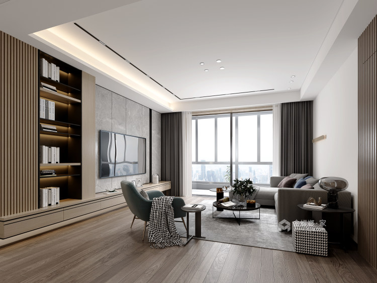 160平花语江南现代风格-质朴纯粹的归家情怀-客厅效果图及设计说明