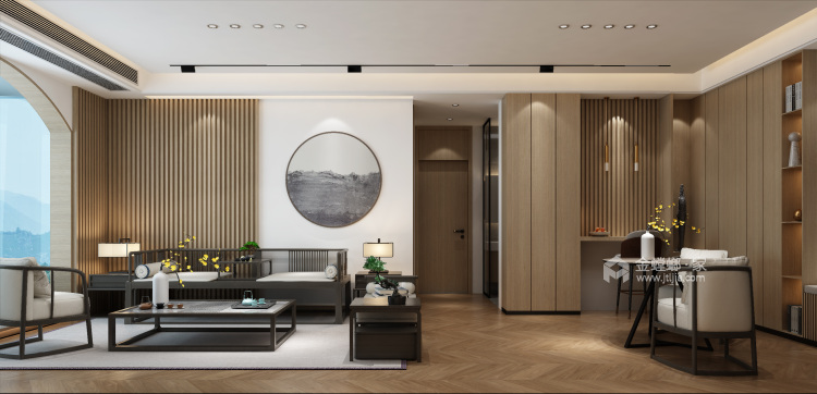 134平滨湖一号新中式风格-客厅效果图及设计说明