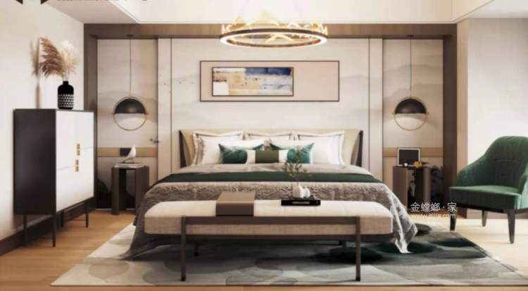 37平碧桂园珍宝岛时代印象新中式风格-卧室效果图及设计说明