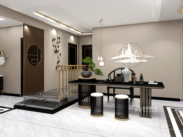 133平锦绣御府新中式风格-优雅低调的东方式奢华-客厅效果图及设计说明