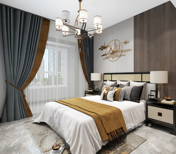 135平锦绣兰庭新中式风格-卧室效果图及设计说明